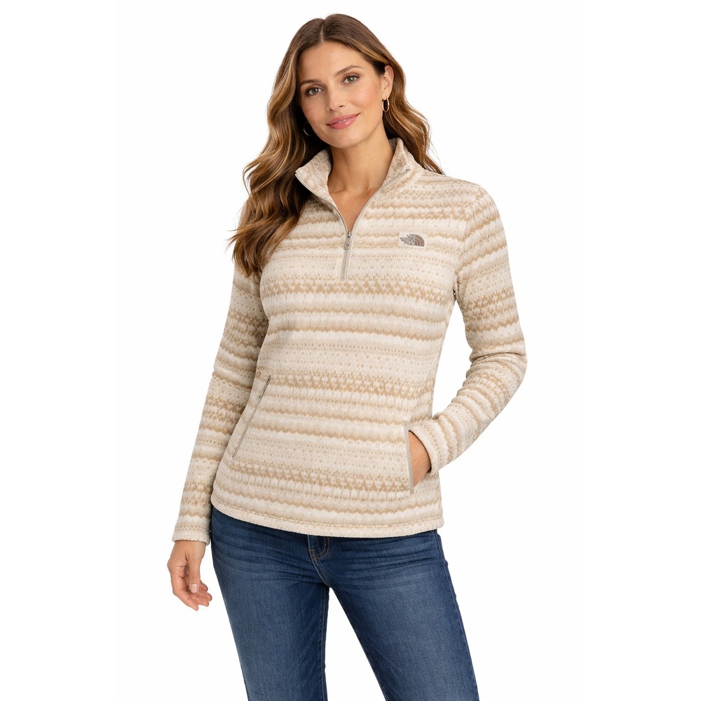 THE NORTH FACE Fair Isle Quarter Zip Fleece Pullover Womens Medium Beige